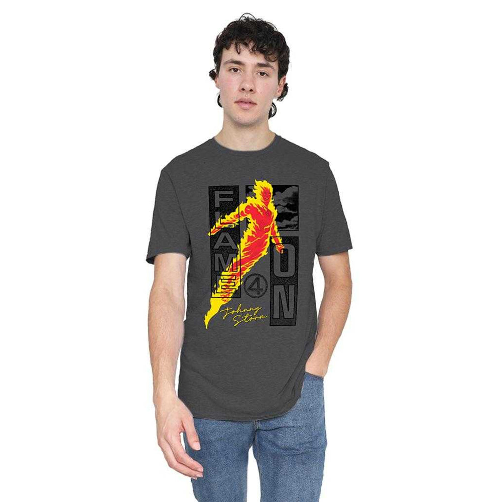 Dark Heather - Side - Fantastic Four Unisex Adult Flame On Trend Johnny T-Shirt