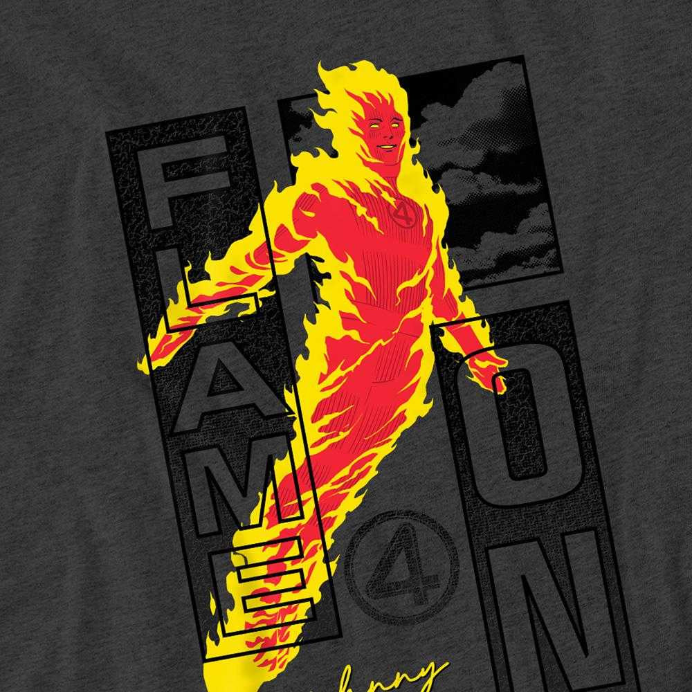 Dark Heather - Pack Shot - Fantastic Four Unisex Adult Flame On Trend Johnny T-Shirt