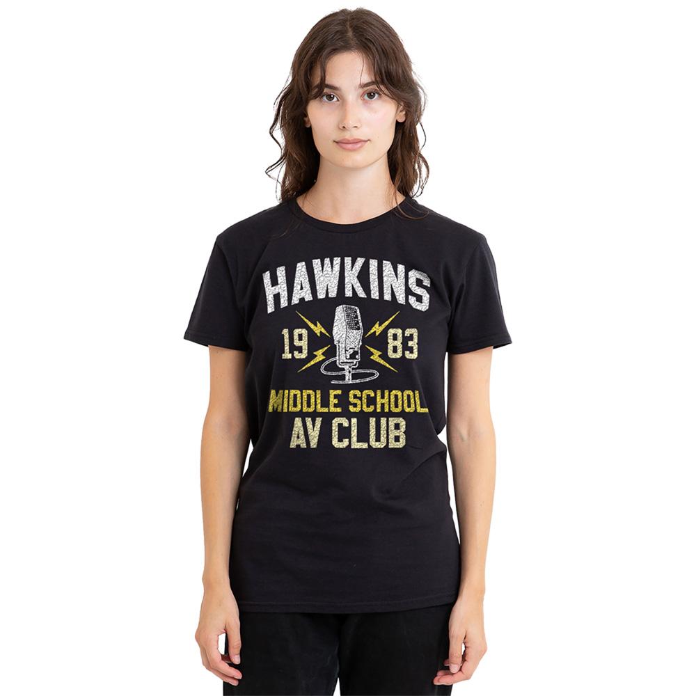 Black - Side - Stranger Things Womens-Ladies Hawkins Middle School T-Shirt