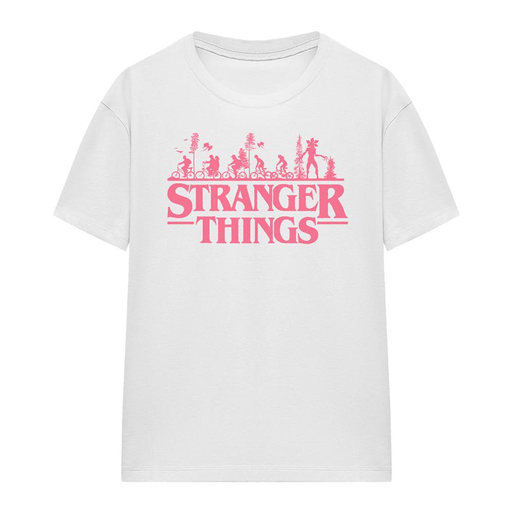 White - Front - Stranger Things Womens-Ladies Silhouette Bike Logo T-Shirt
