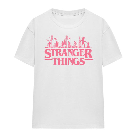 White - Front - Stranger Things Womens-Ladies Silhouette Bike Logo T-Shirt
