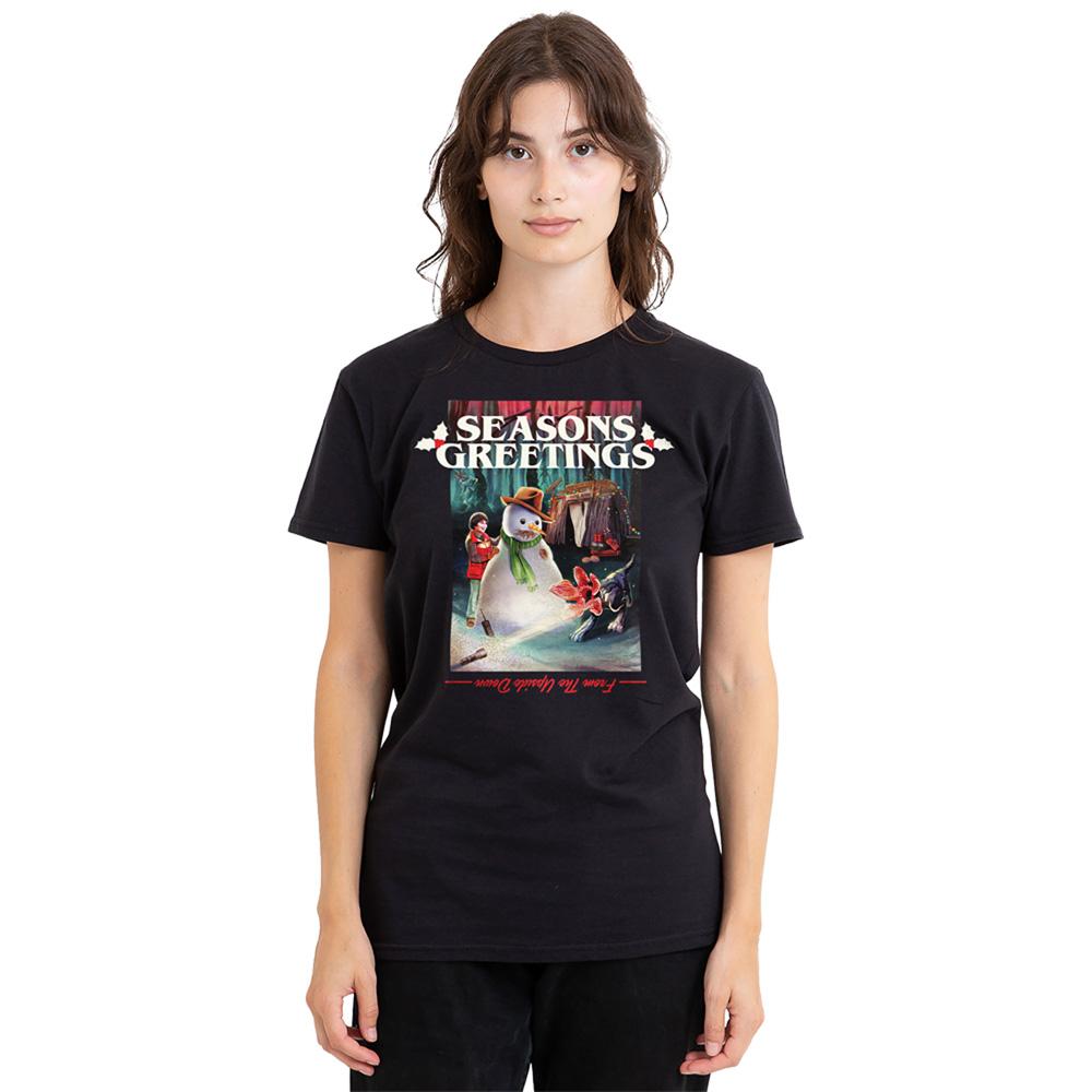 Black - Lifestyle - Stranger Things Womens-Ladies Seasons Greetings Snowman T-Shirt
