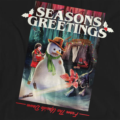 Black - Side - Stranger Things Womens-Ladies Seasons Greetings Snowman T-Shirt