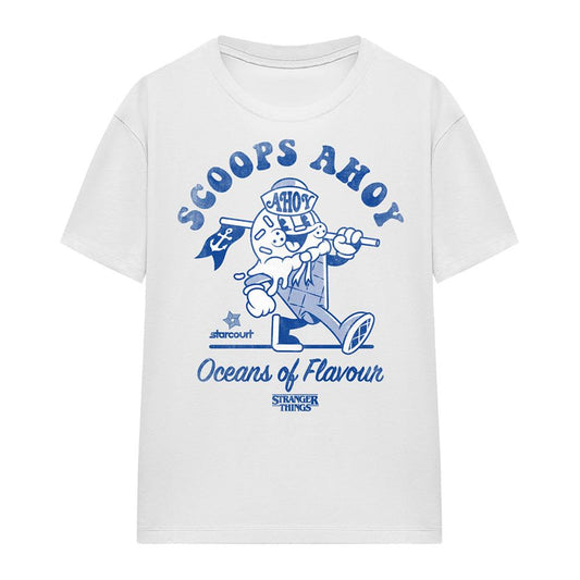 White - Front - Stranger Things Womens-Ladies Scoops Ahoy Retro T-Shirt