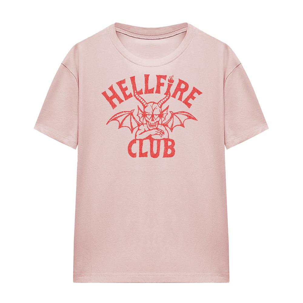 Pink - Front - Stranger Things Womens-Ladies Hellfire Club Tonal Logo T-Shirt