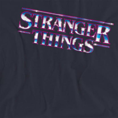 Deep Navy - Side - Stranger Things Womens-Ladies Chrome Logo T-Shirt