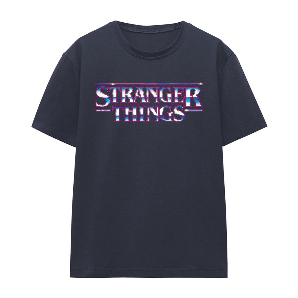 Deep Navy - Front - Stranger Things Womens-Ladies Chrome Logo T-Shirt
