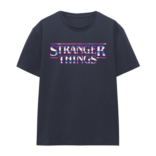 Deep Navy - Front - Stranger Things Womens-Ladies Chrome Logo T-Shirt