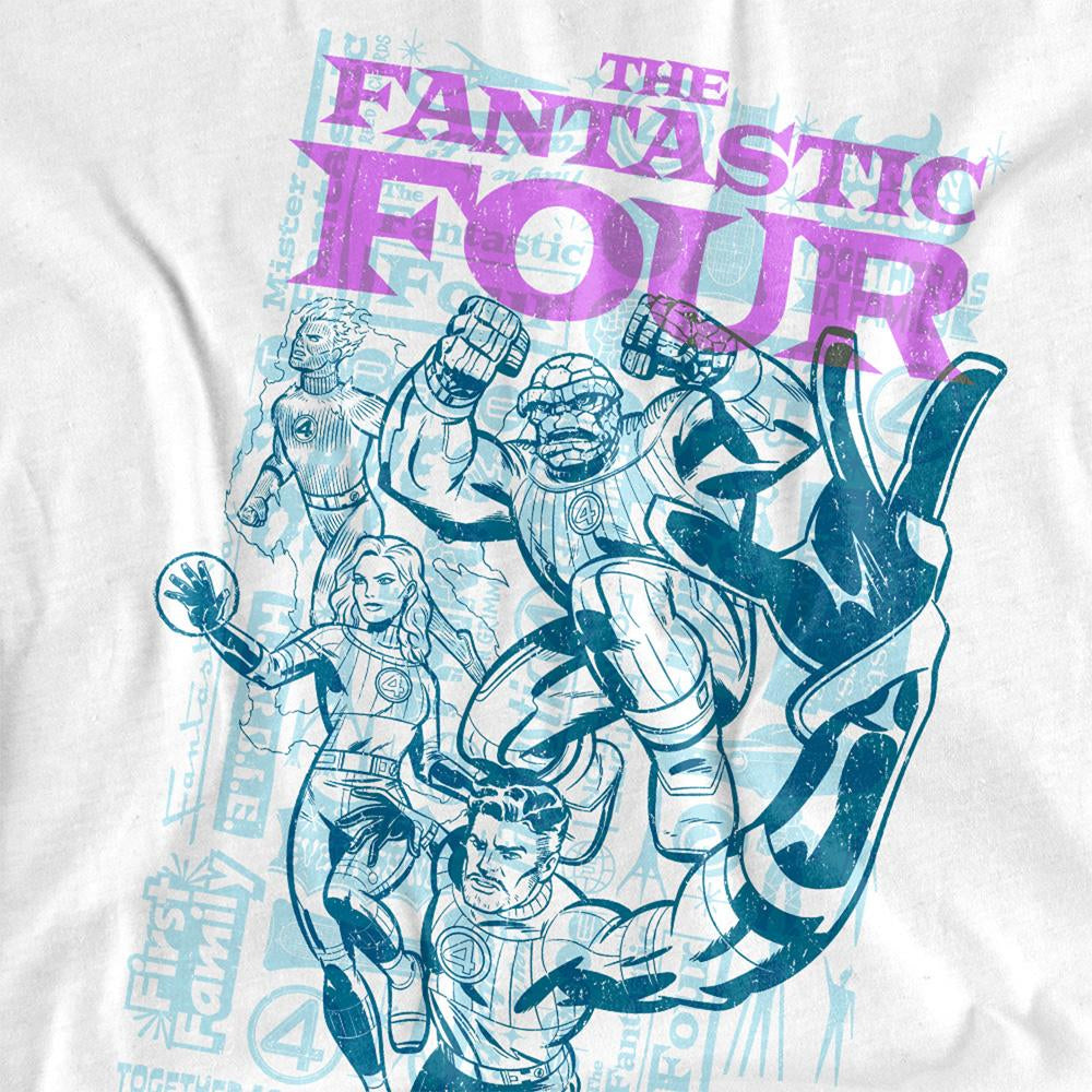 White - Side - Fantastic Four Unisex Adult Heroic First Family Line Art Long-Sleeved T-Shirt