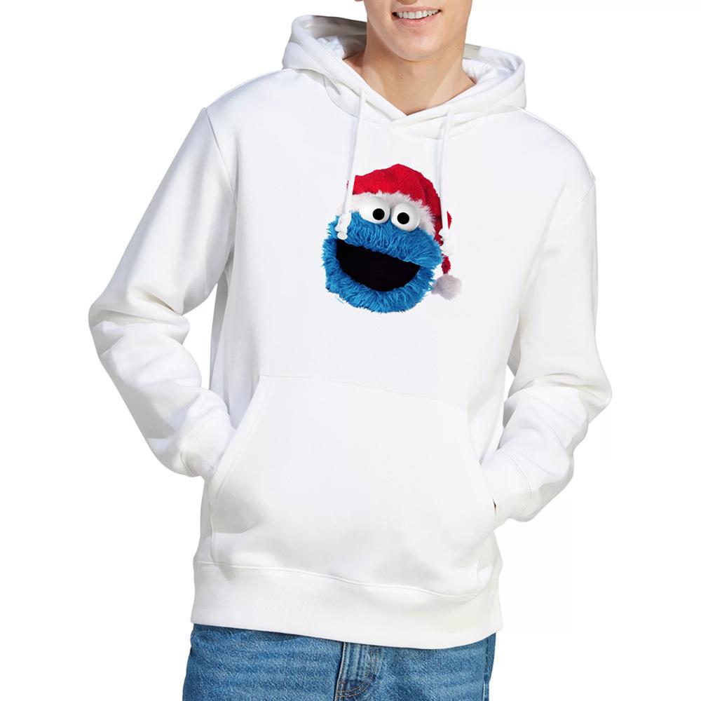 White - Lifestyle - Sesame Street Unisex Adult Cookie Monster Santa Hat Long-Sleeved Hoodie