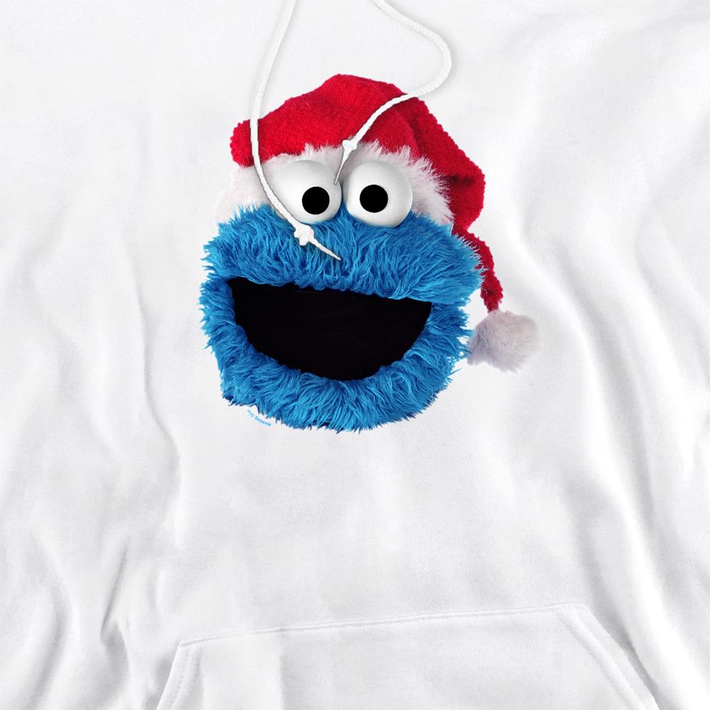 White - Side - Sesame Street Unisex Adult Cookie Monster Santa Hat Long-Sleeved Hoodie