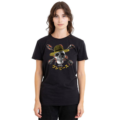 Black - Lifestyle - One Piece Womens-Ladies Jolly Roger Straw Hat T-Shirt
