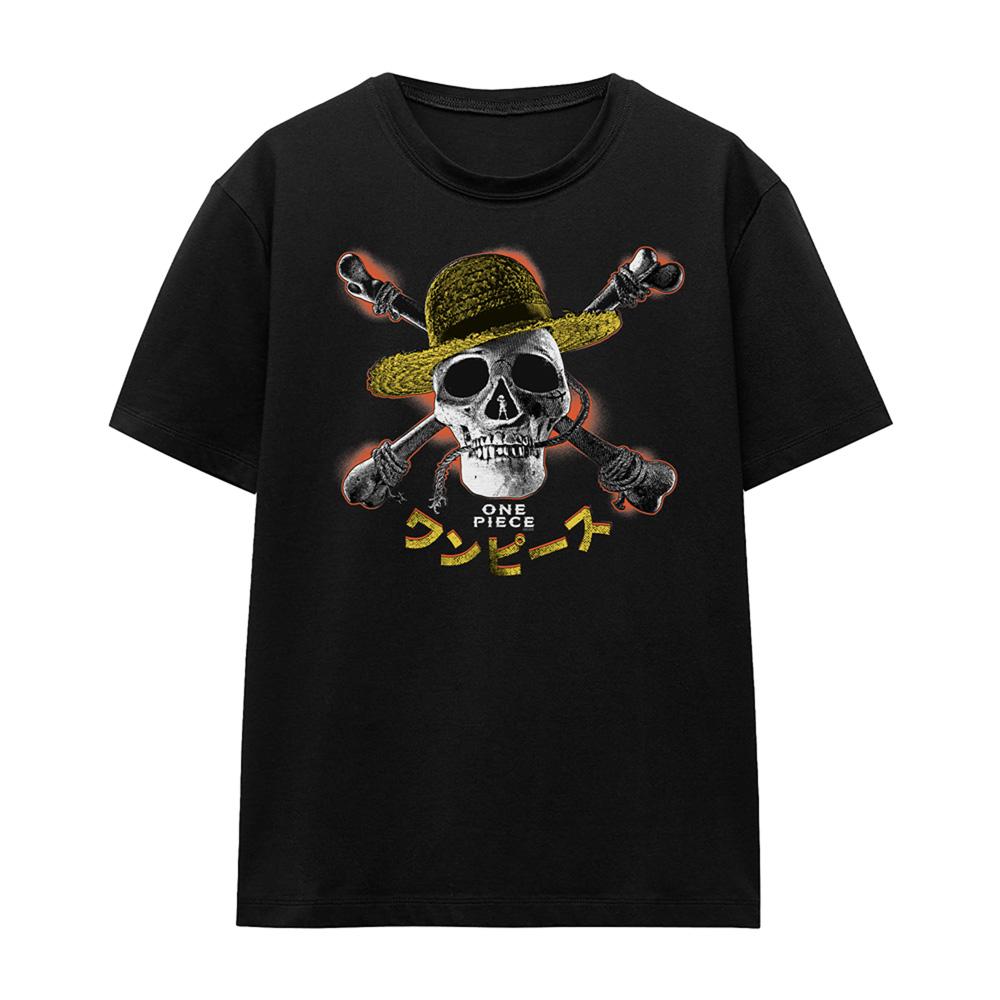 Black - Front - One Piece Womens-Ladies Jolly Roger Straw Hat T-Shirt