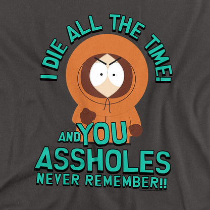 Charcoal - Back - South Park Unisex Adult You Assholes Never Remember! T-Shirt
