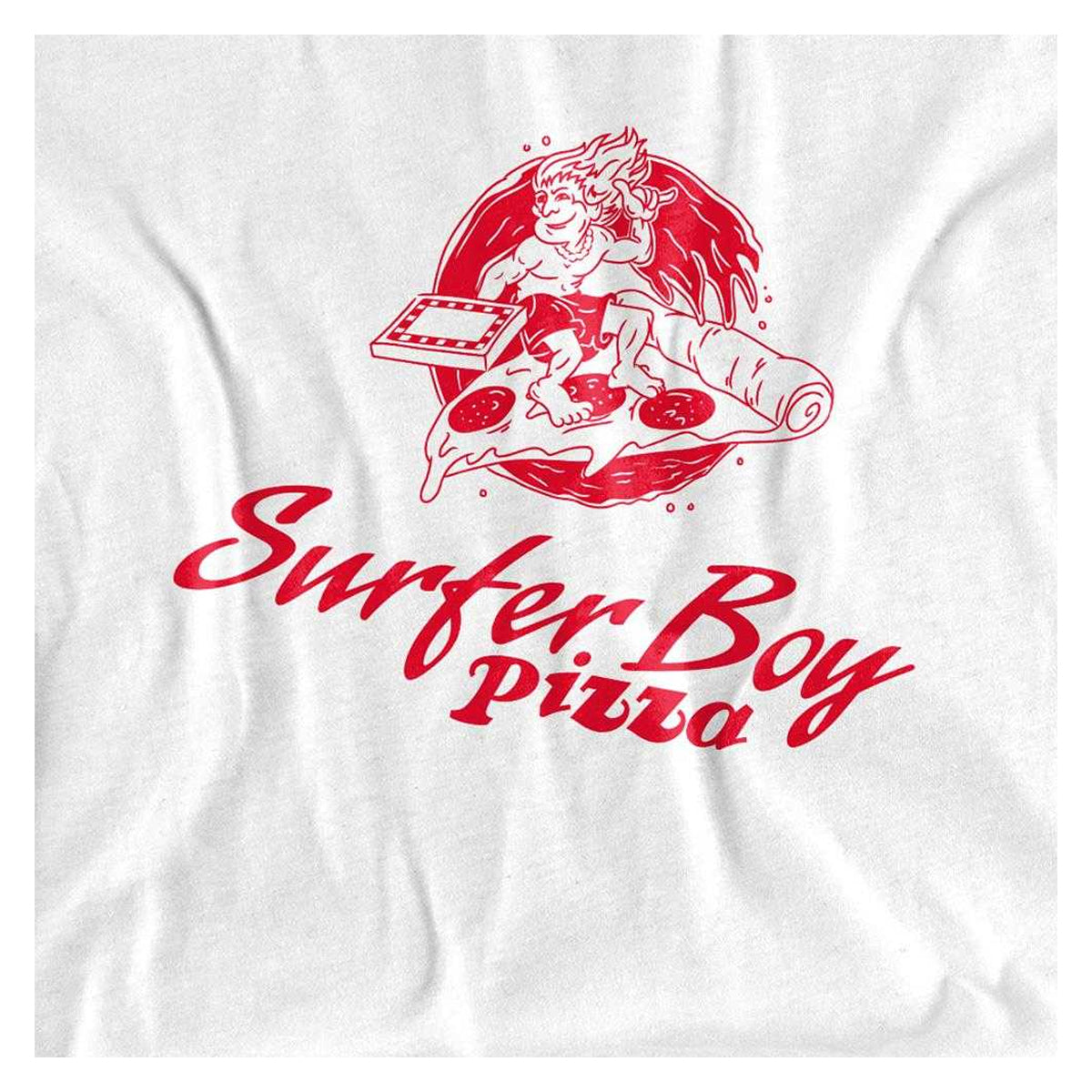 White - Side - Stranger Things Womens-Ladies Surfer Boy Pizza T-Shirt