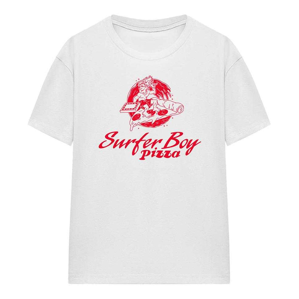 White - Front - Stranger Things Womens-Ladies Surfer Boy Pizza T-Shirt