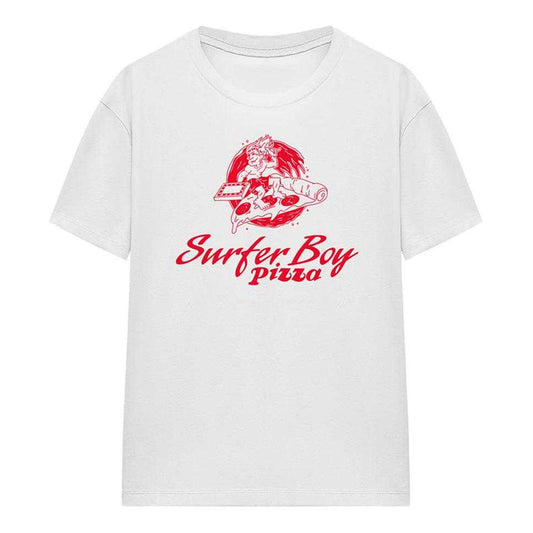 White - Front - Stranger Things Womens-Ladies Surfer Boy Pizza T-Shirt