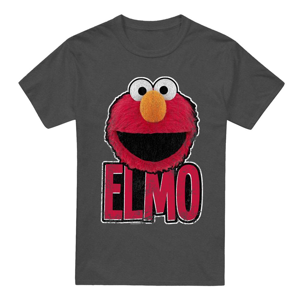 Charcoal - Front - Sesame Street Unisex Adult Elmo Smile T-Shirt