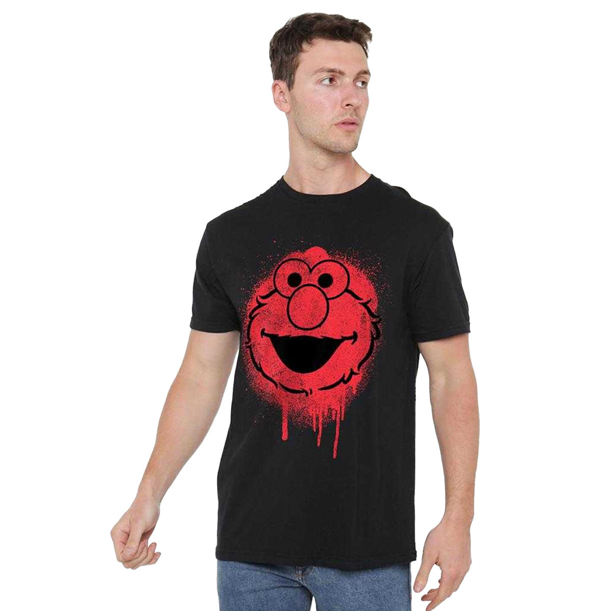 Black - Side - Sesame Street Unisex Adult Elmo Graffiti T-Shirt