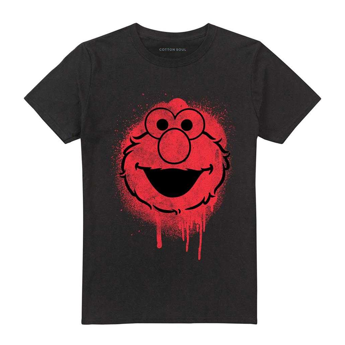 Black - Front - Sesame Street Unisex Adult Elmo Graffiti T-Shirt