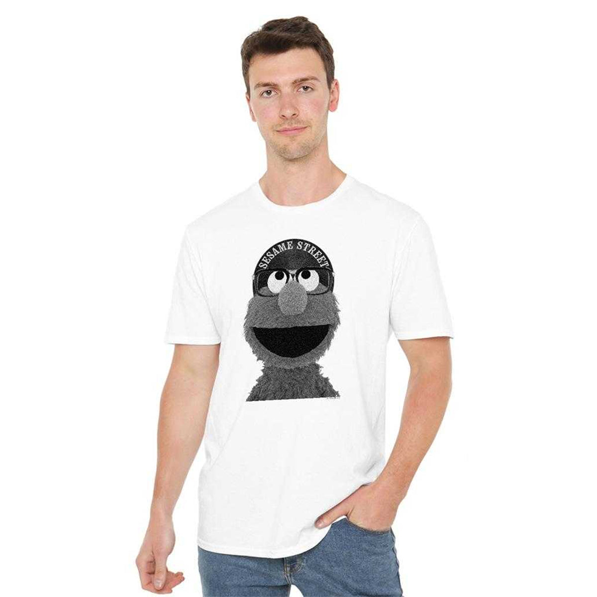 White - Side - Sesame Street Unisex Adult Lee Elmo T-Shirt