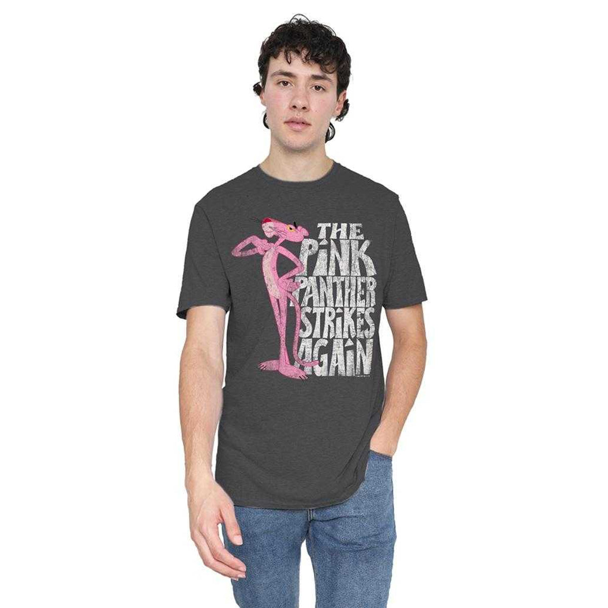 Charcoal - Side - Pink Panther Unisex Adult Strikes Again T-Shirt