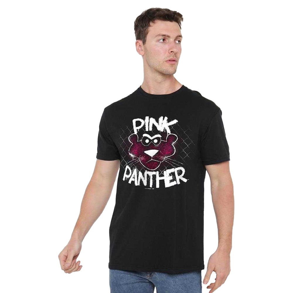 Black - Side - Pink Panther Unisex Adult Spray T-Shirt