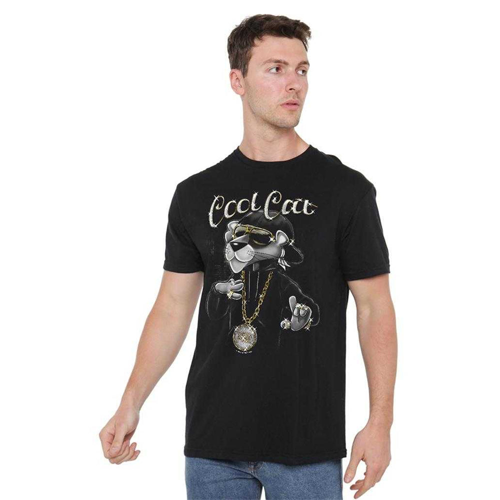 Black - Side - Pink Panther Unisex Adult Cool Cat T-Shirt