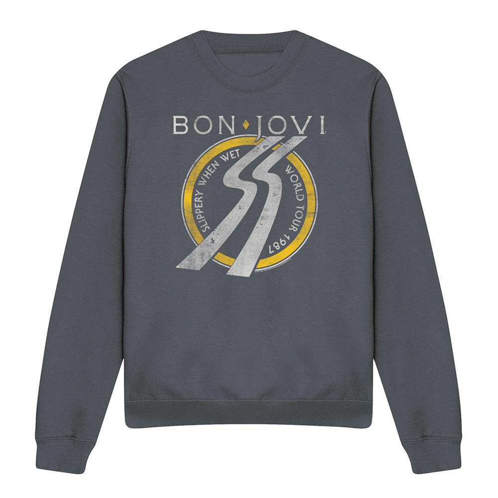 Charcoal - Front - Bon Jovi Unisex Adult Slippery When Wet World Tour Sweatshirt