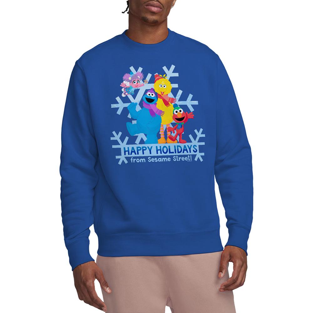 Royal Blue - Lifestyle - Sesame Street Unisex Adult Happy Holidays Characters Sweatshirt