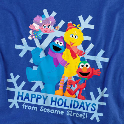 Royal Blue - Side - Sesame Street Unisex Adult Happy Holidays Characters Sweatshirt