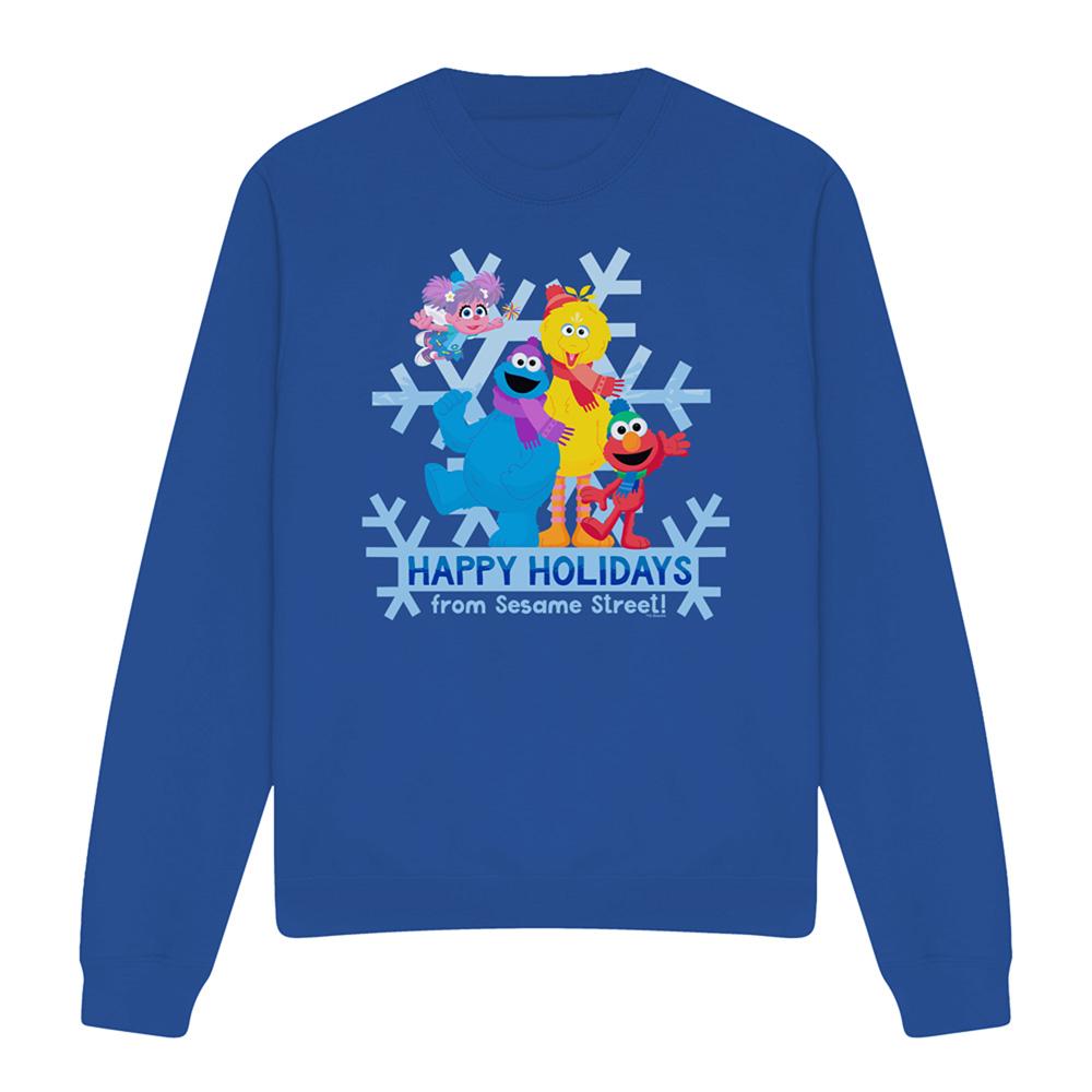 Royal Blue - Front - Sesame Street Unisex Adult Happy Holidays Characters Sweatshirt