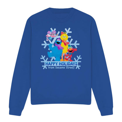 Royal Blue - Front - Sesame Street Unisex Adult Happy Holidays Characters Sweatshirt