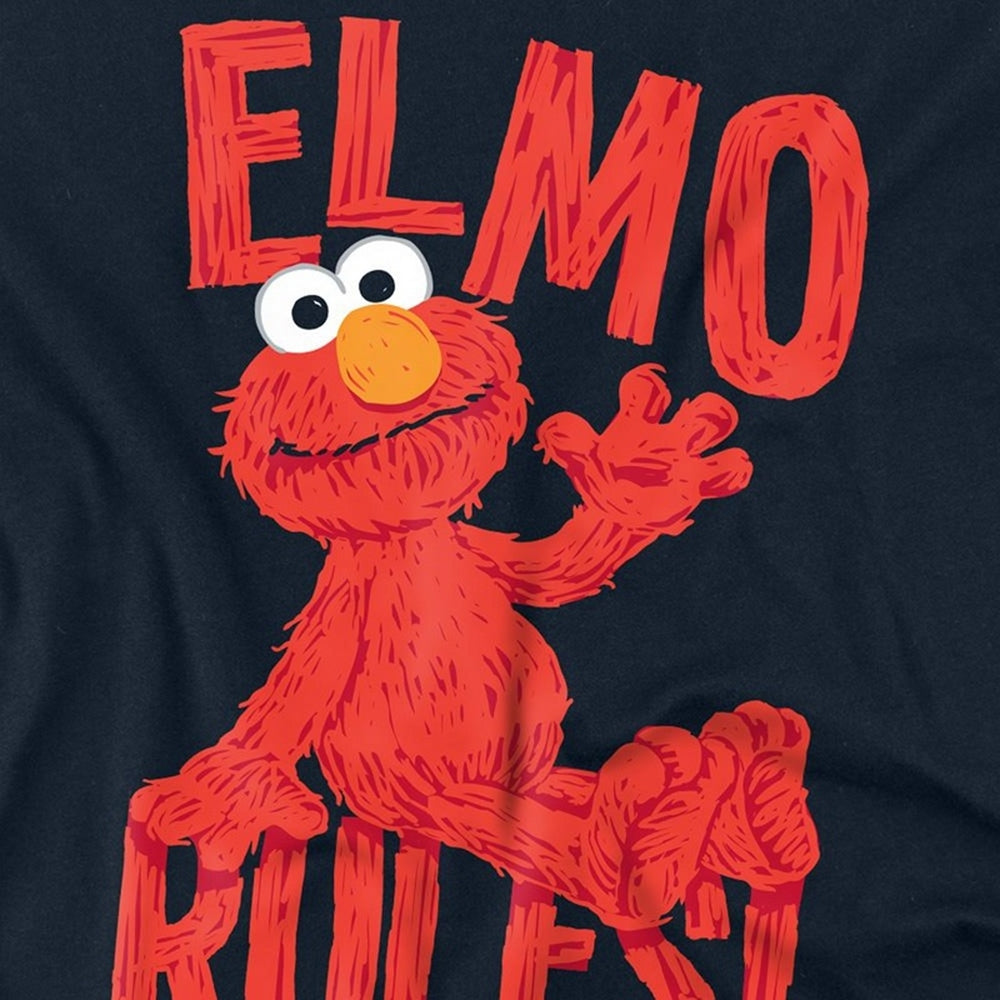 Navy - Side - Sesame Street Unisex Adult Rules Elmo Long-Sleeved T-Shirt
