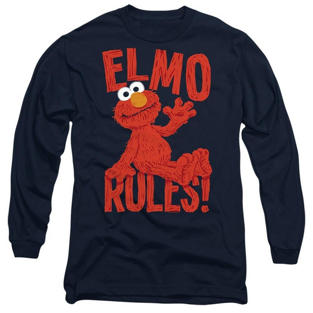 Navy - Front - Sesame Street Unisex Adult Rules Elmo Long-Sleeved T-Shirt