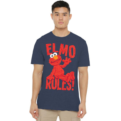 Navy - Lifestyle - Sesame Street Unisex Adult Rules Elmo Heather T-Shirt