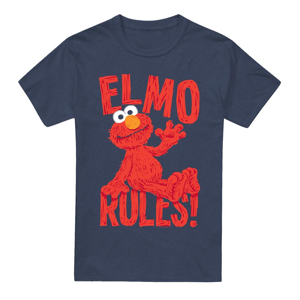 Navy - Front - Sesame Street Unisex Adult Rules Elmo Heather T-Shirt