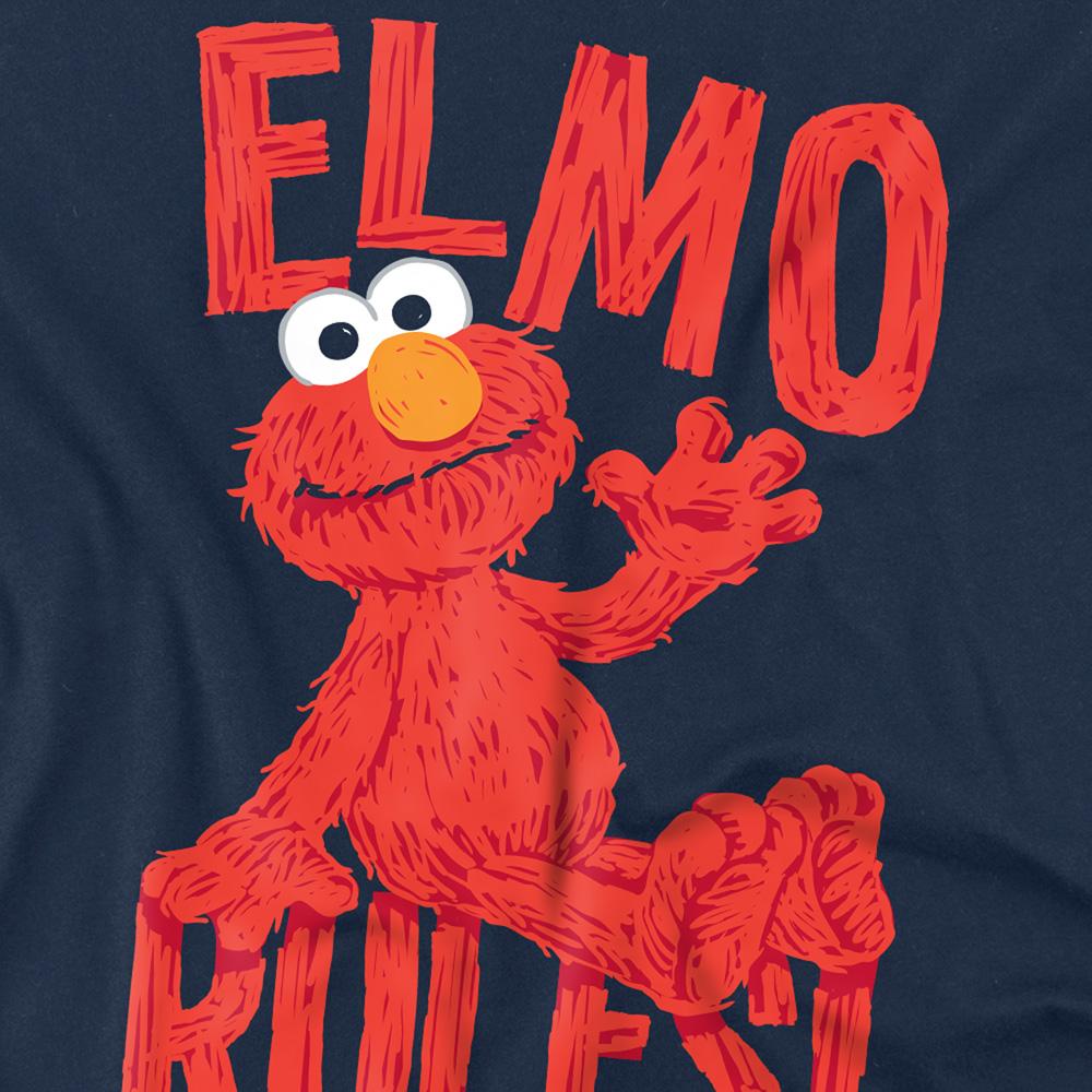 Navy - Side - Sesame Street Unisex Adult Rules Elmo T-Shirt