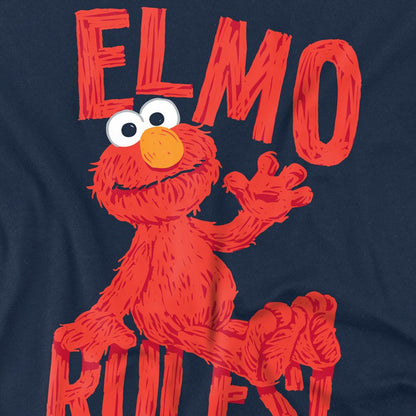 Navy - Side - Sesame Street Unisex Adult Rules Elmo T-Shirt