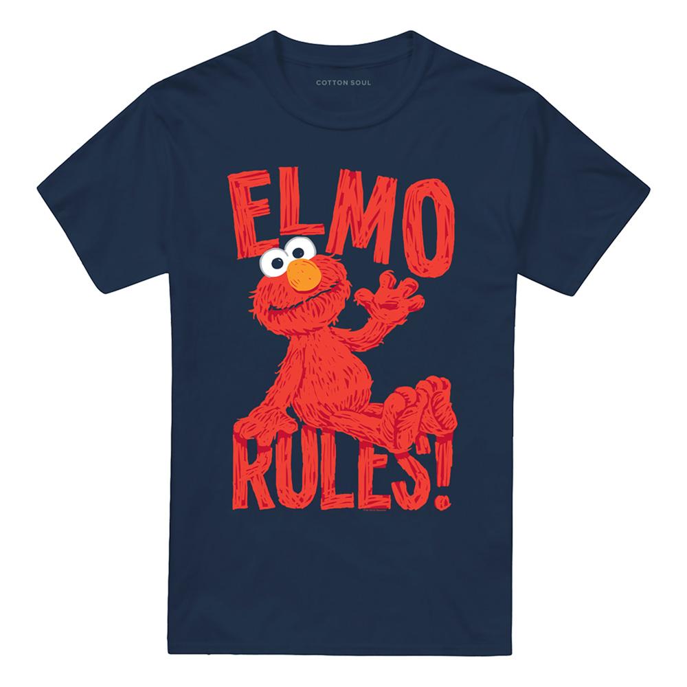 Navy - Front - Sesame Street Unisex Adult Rules Elmo T-Shirt