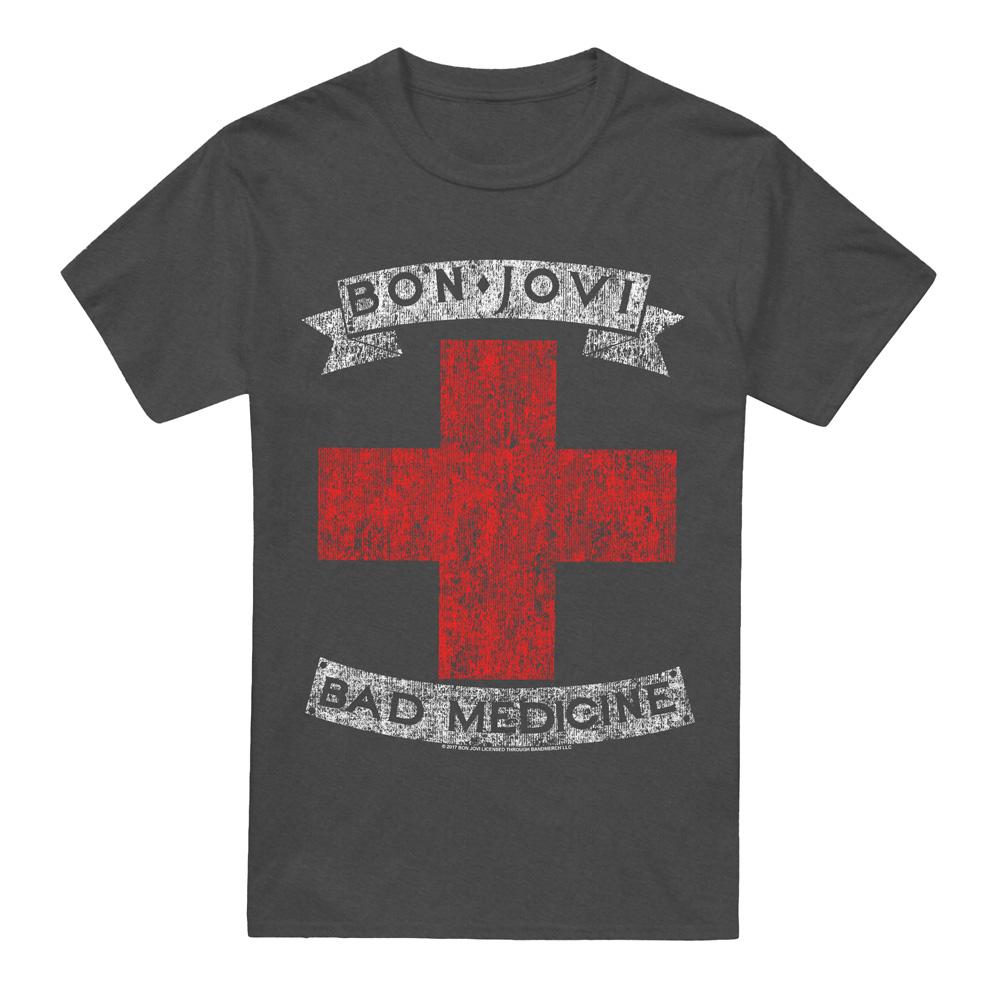 Charcoal - Front - Bon Jovi Unisex Adult Bad Medicine T-Shirt