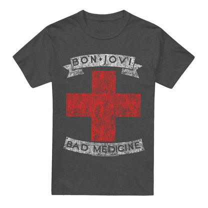Charcoal - Front - Bon Jovi Unisex Adult Bad Medicine T-Shirt