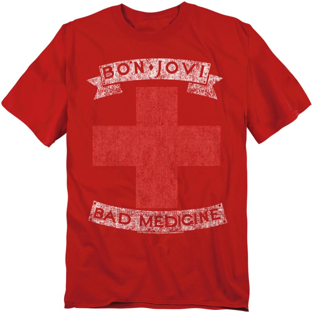 Red - Front - Bon Jovi Unisex Adult Bad Medicine T-Shirt