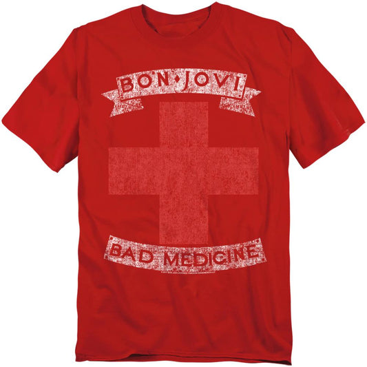 Red - Front - Bon Jovi Unisex Adult Bad Medicine T-Shirt