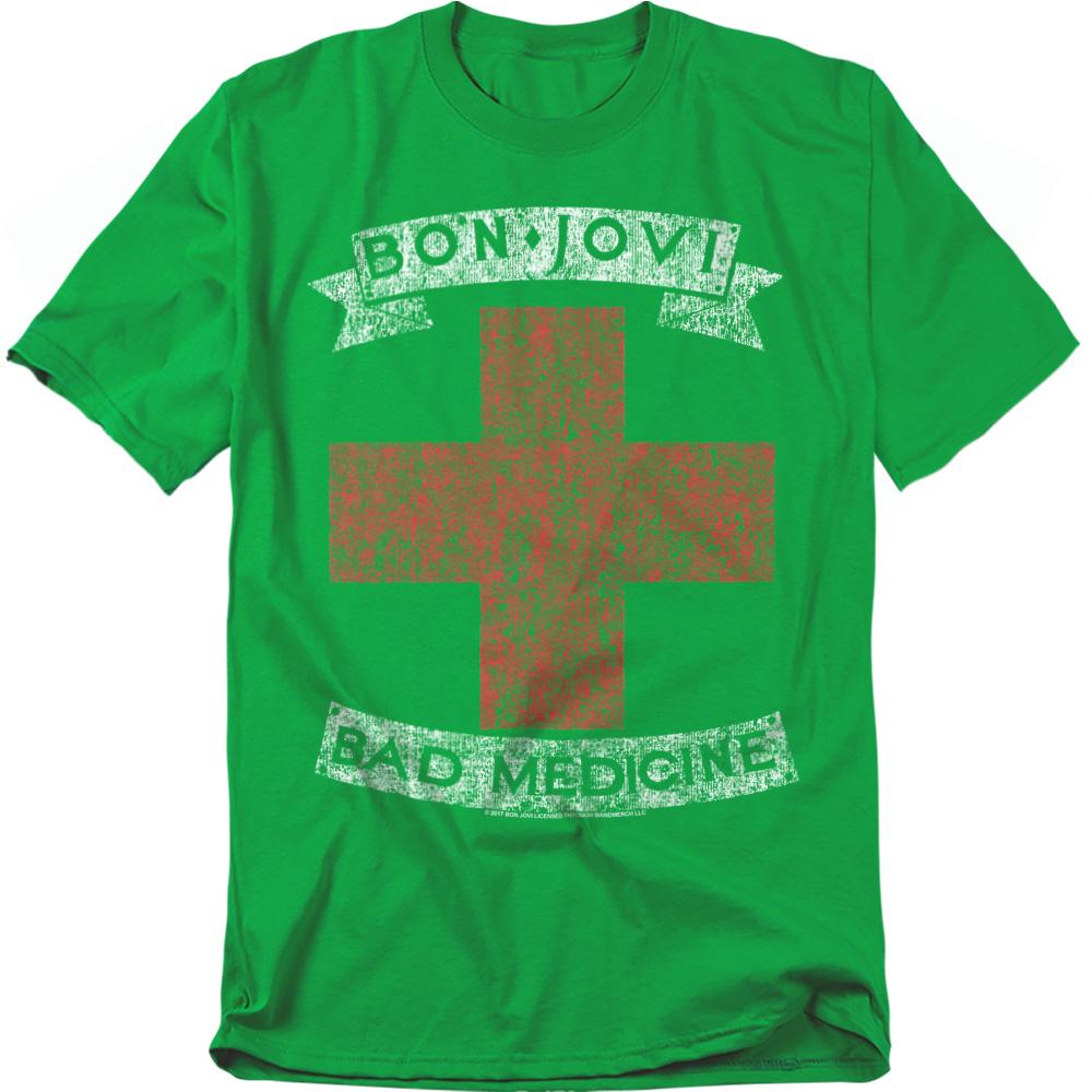 Kelly Green - Front - Bon Jovi Unisex Adult Bad Medicine T-Shirt