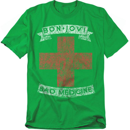 Kelly Green - Front - Bon Jovi Unisex Adult Bad Medicine T-Shirt