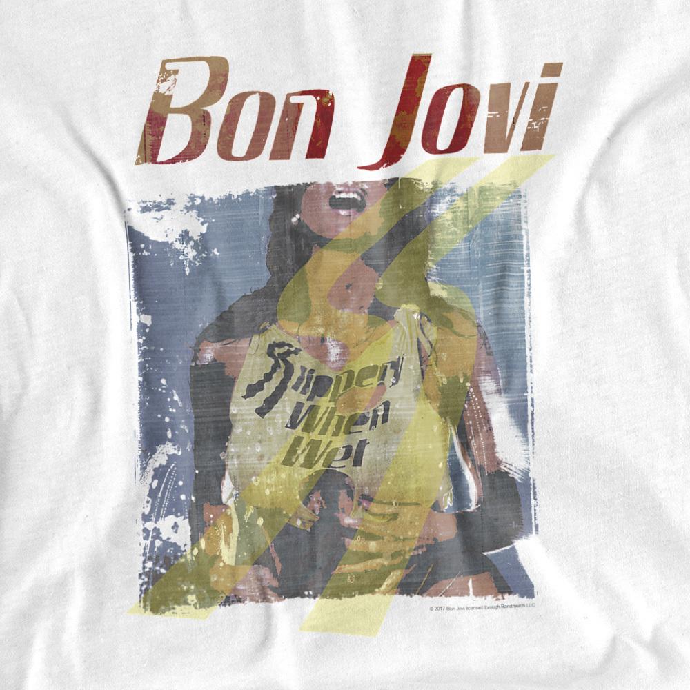 White - Side - Bon Jovi Unisex Adult Slippery When Wet T-Shirt