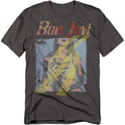 Charcoal - Front - Bon Jovi Unisex Adult Slippery When Wet T-Shirt