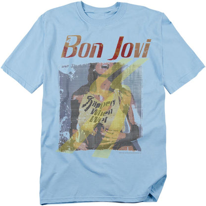Light Blue - Front - Bon Jovi Unisex Adult Slippery When Wet T-Shirt