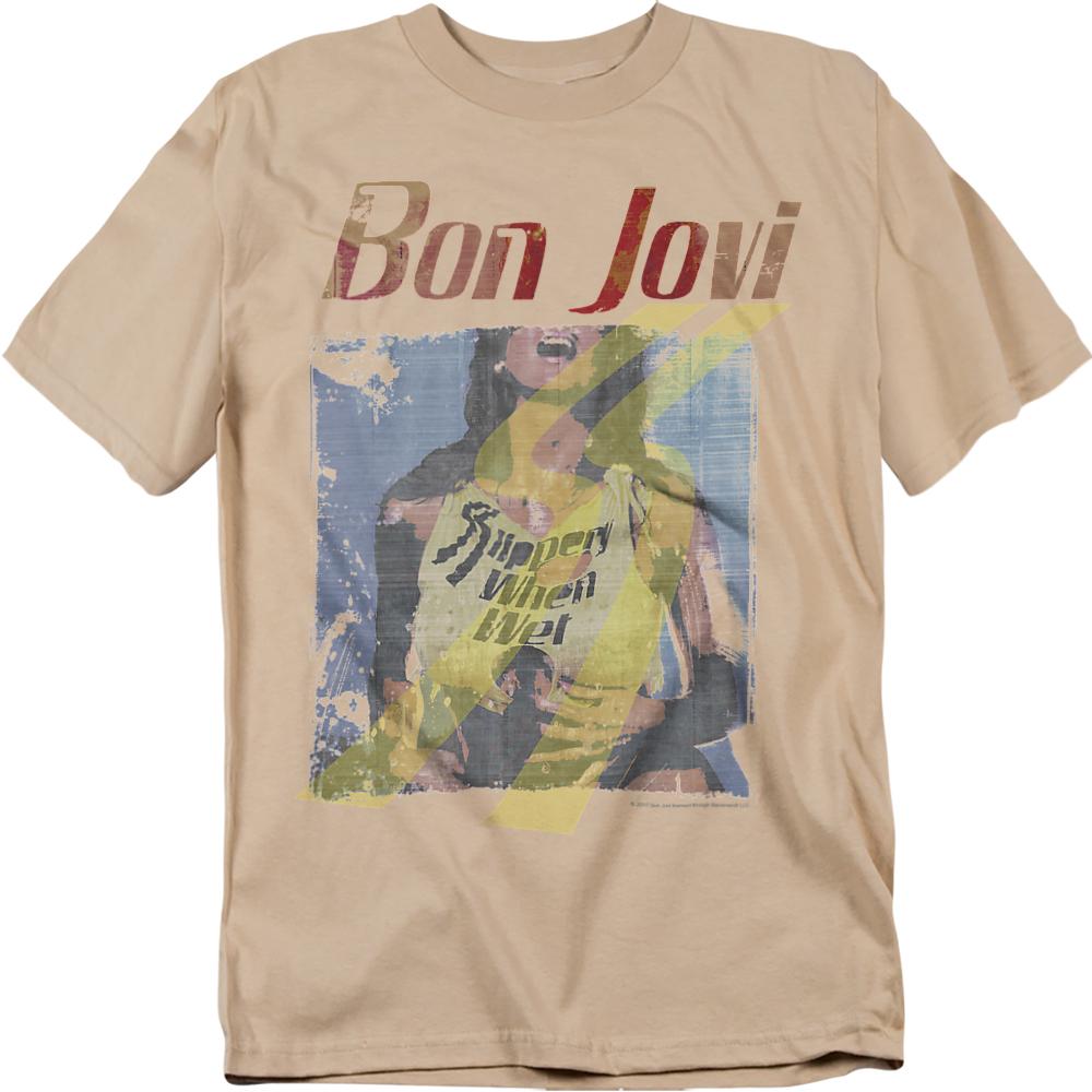 Sand - Front - Bon Jovi Unisex Adult Slippery When Wet T-Shirt